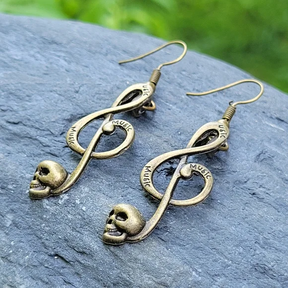 💥LAST PAIR💥Musical Skull Dangle Earrings - Picture 1 of 5